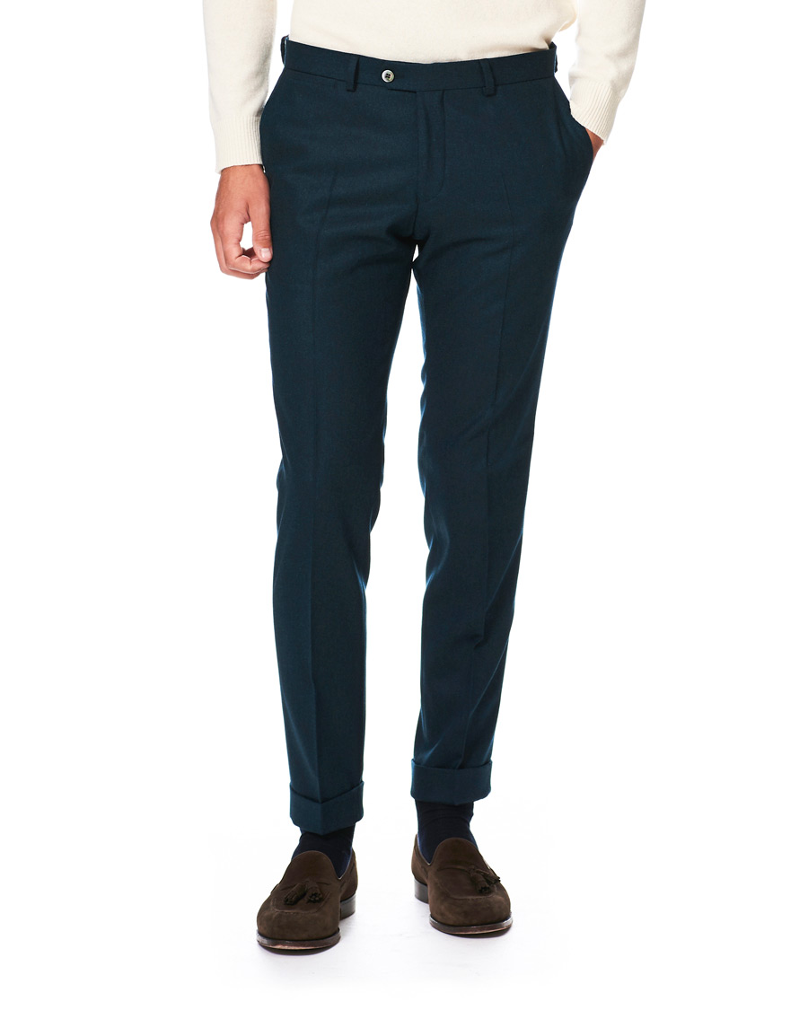Herren | Hosen | Oscar Jacobson | Dean Turn Up Flannel Trousers Aqua Green
