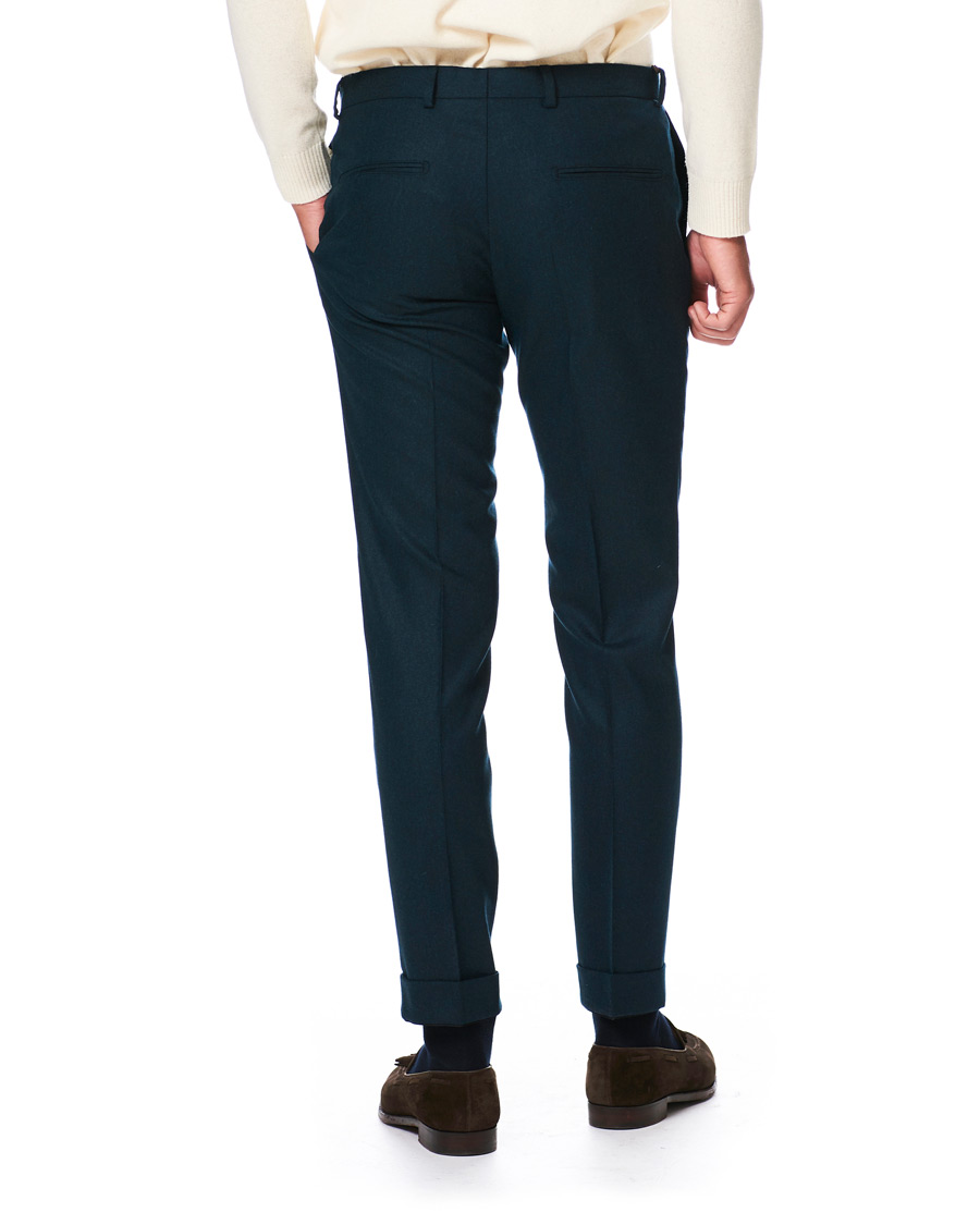 Herren | Hosen | Oscar Jacobson | Dean Turn Up Flannel Trousers Aqua Green