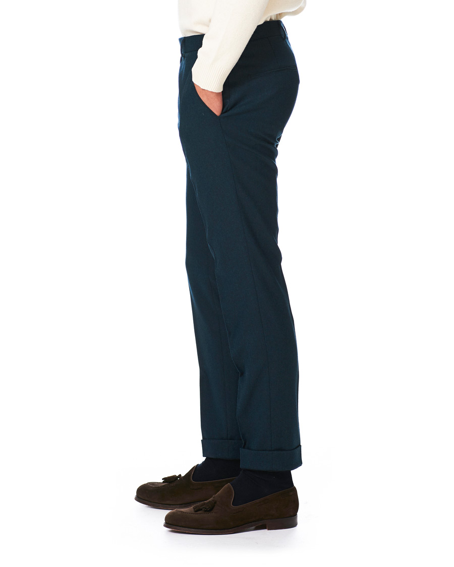 Herren | Hosen | Oscar Jacobson | Dean Turn Up Flannel Trousers Aqua Green