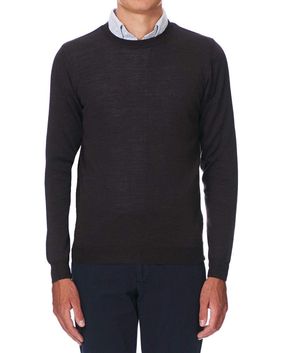 Herren | Pullover | Oscar Jacobson | Custer Extra Fine Merino Crew Neck Brown