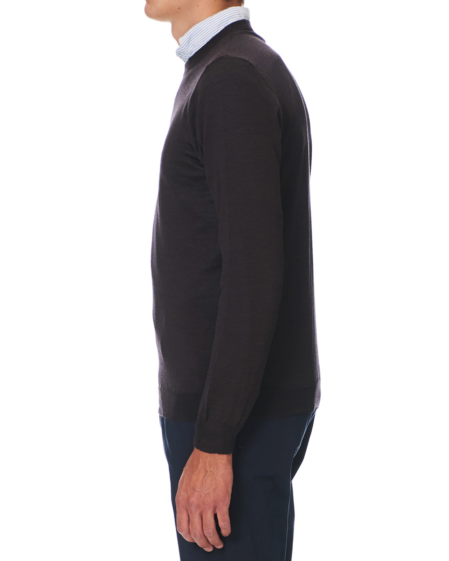 Herren | Pullover | Oscar Jacobson | Custer Extra Fine Merino Crew Neck Brown