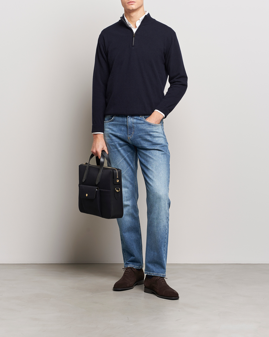 Herren | Pullover | Oscar Jacobson | Patton Wool/Cashmere Half Zip Navy
