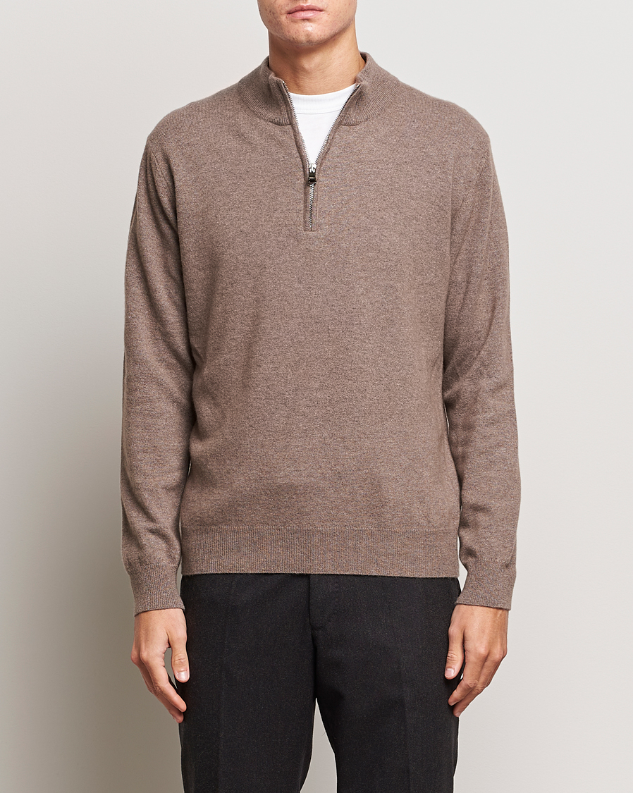 Herren |  | Oscar Jacobson | Patton Wool/Cashmere Half Zip Light Brown