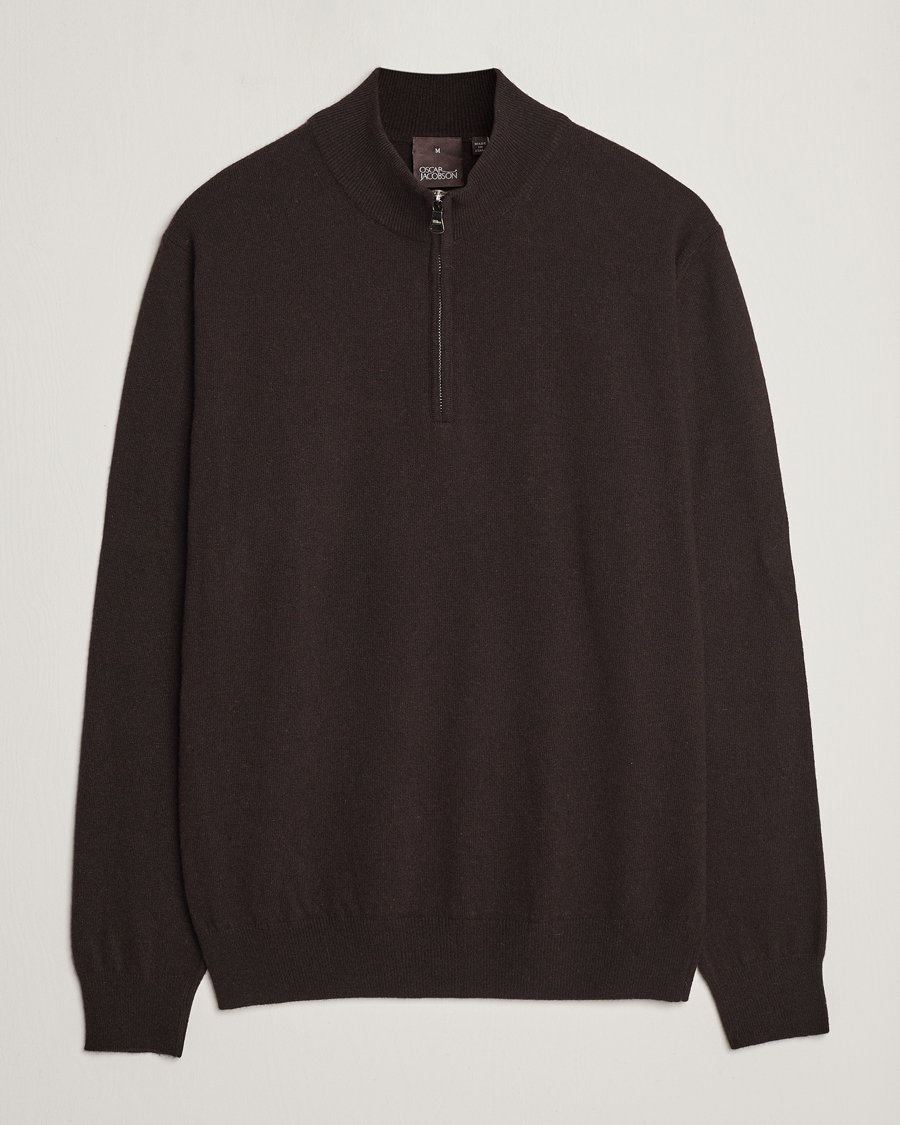 Herren | Pullover | Oscar Jacobson | Patton Wool/Cashmere Half Zip Brown