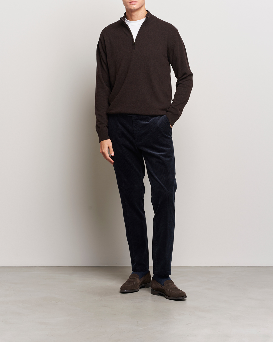 Herren | Pullover | Oscar Jacobson | Patton Wool/Cashmere Half Zip Brown