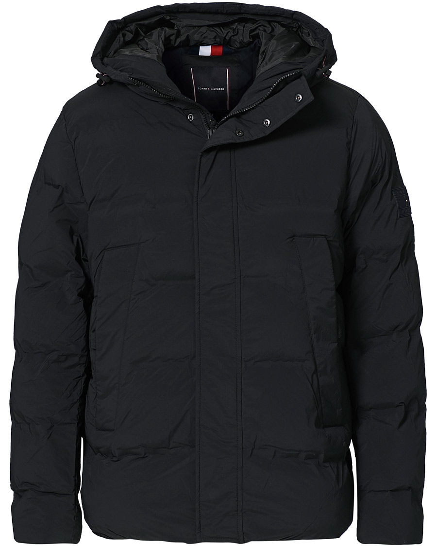 Tommy hilfiger stretch nylon hooded bomber jacket in black hotsell