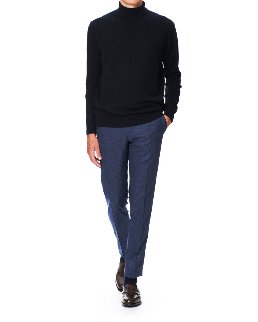 Herren | Hosen | Canali | Slim Fit Flannel Trousers Dark Blue