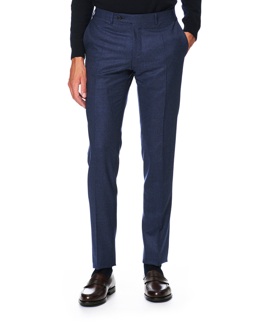 Herren | Hosen | Canali | Slim Fit Flannel Trousers Dark Blue