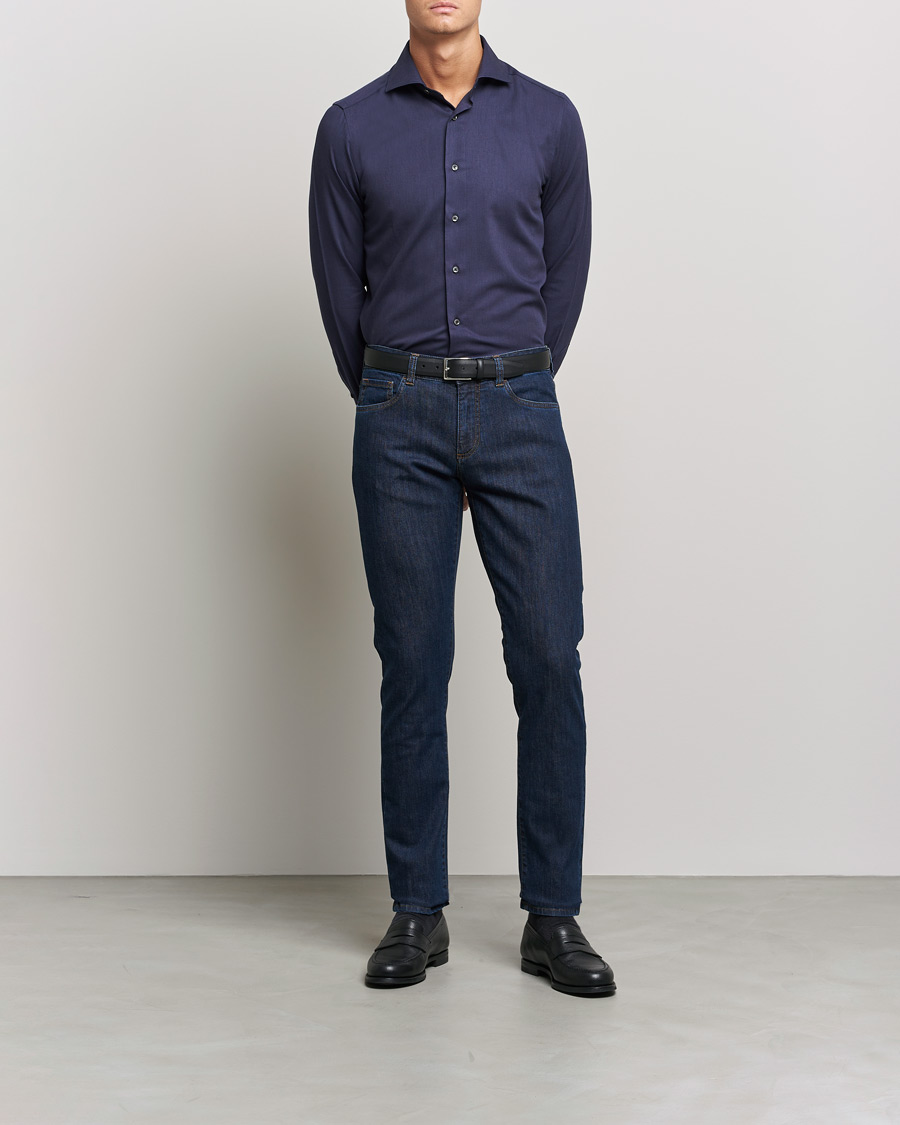 Herren | Jeans | Canali | Slim Fit Stretch Jeans Dark Blue Wash