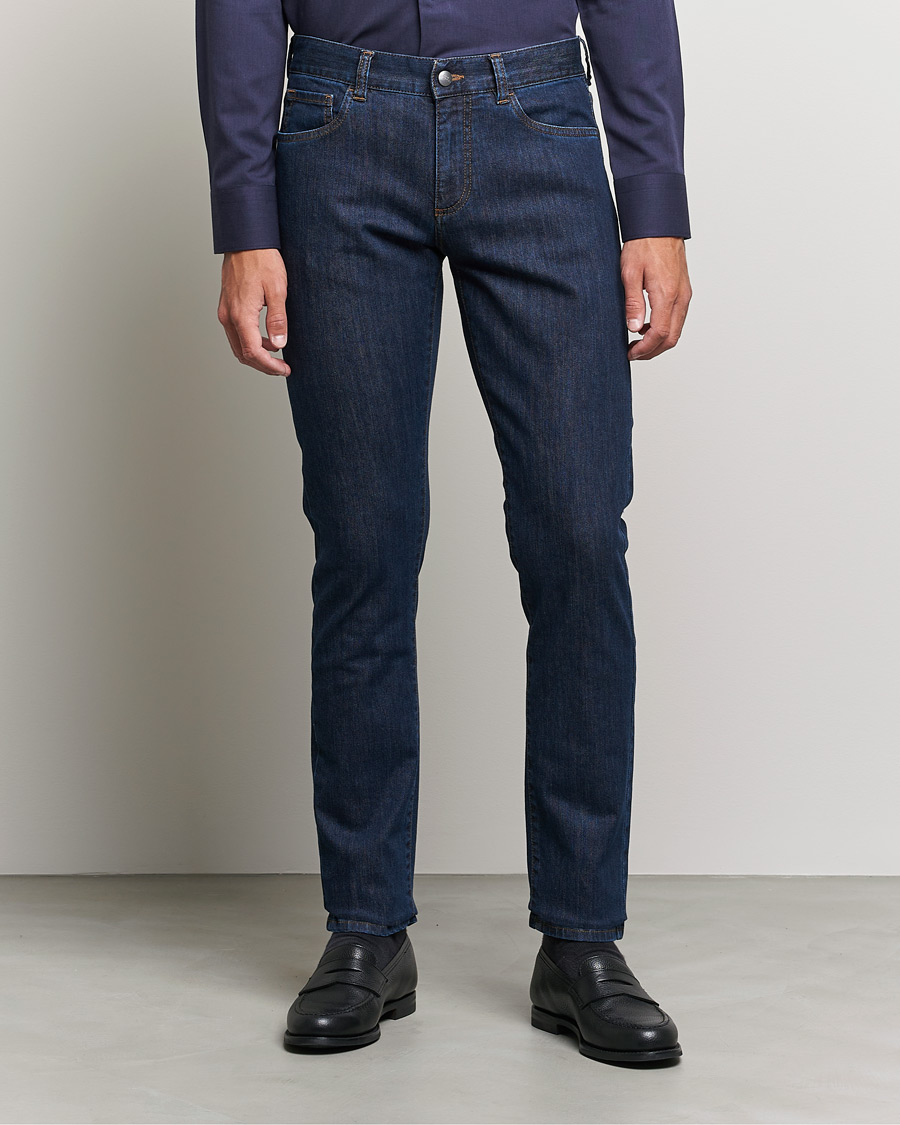 Herren | Jeans | Canali | Slim Fit Stretch Jeans Dark Blue Wash 46
