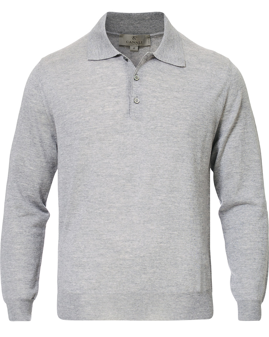 Herren | Pullover | Canali | Knitted Long Sleeve Polo Light Grey