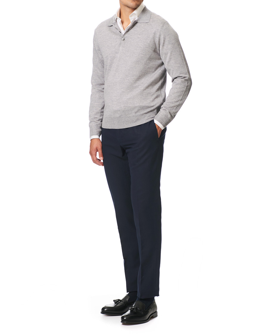 Herren | Pullover | Canali | Knitted Long Sleeve Polo Light Grey