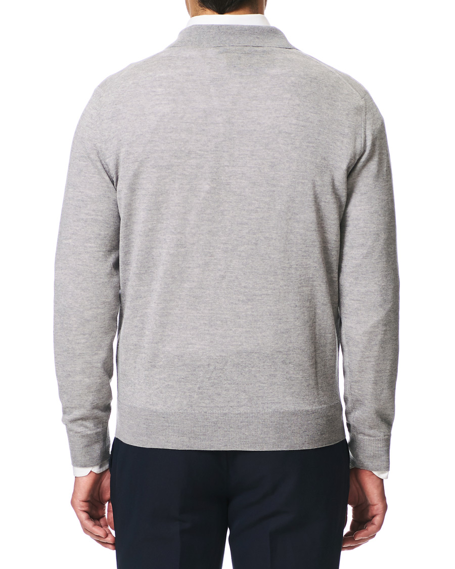 Herren | Pullover | Canali | Knitted Long Sleeve Polo Light Grey