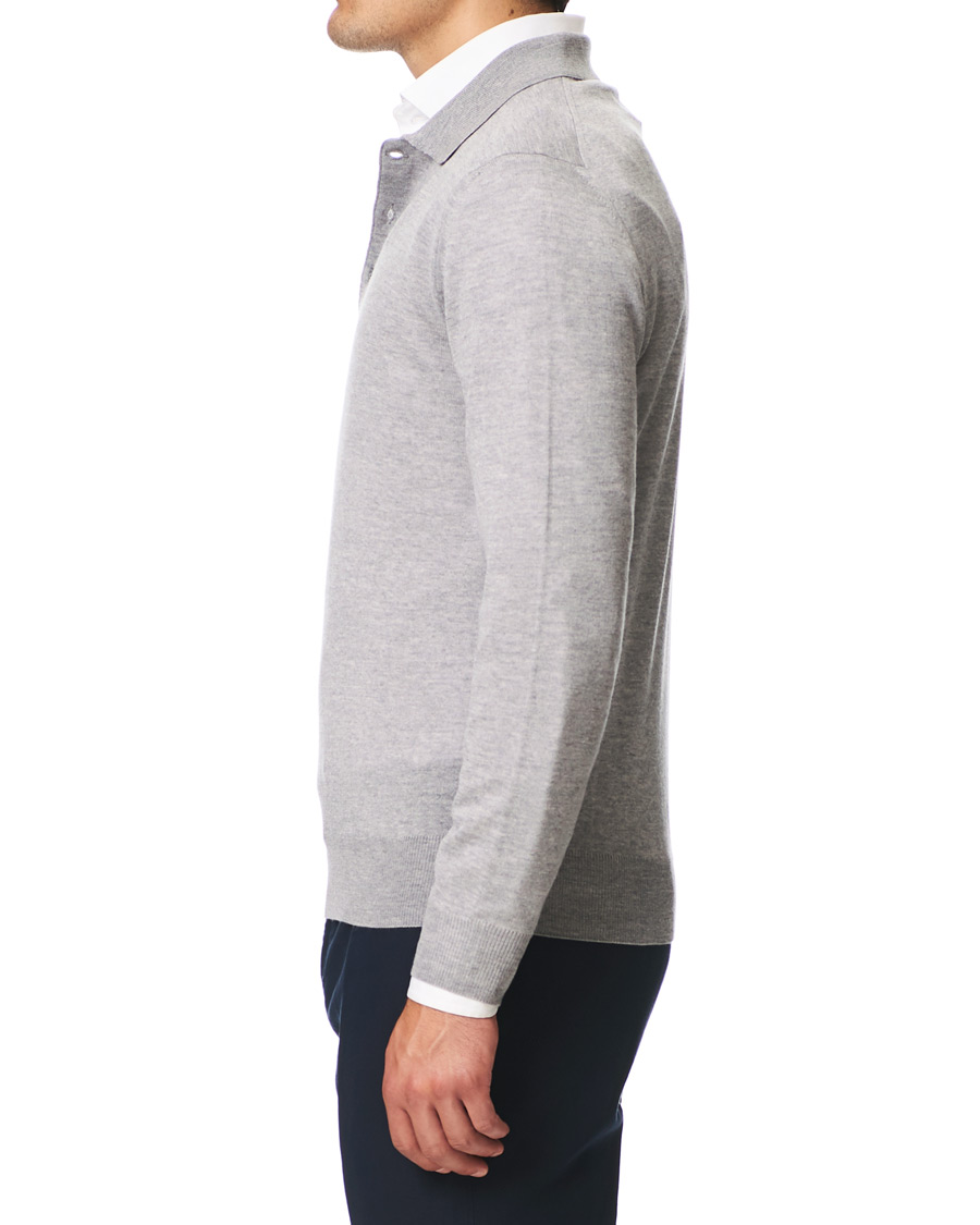 Herren | Pullover | Canali | Knitted Long Sleeve Polo Light Grey
