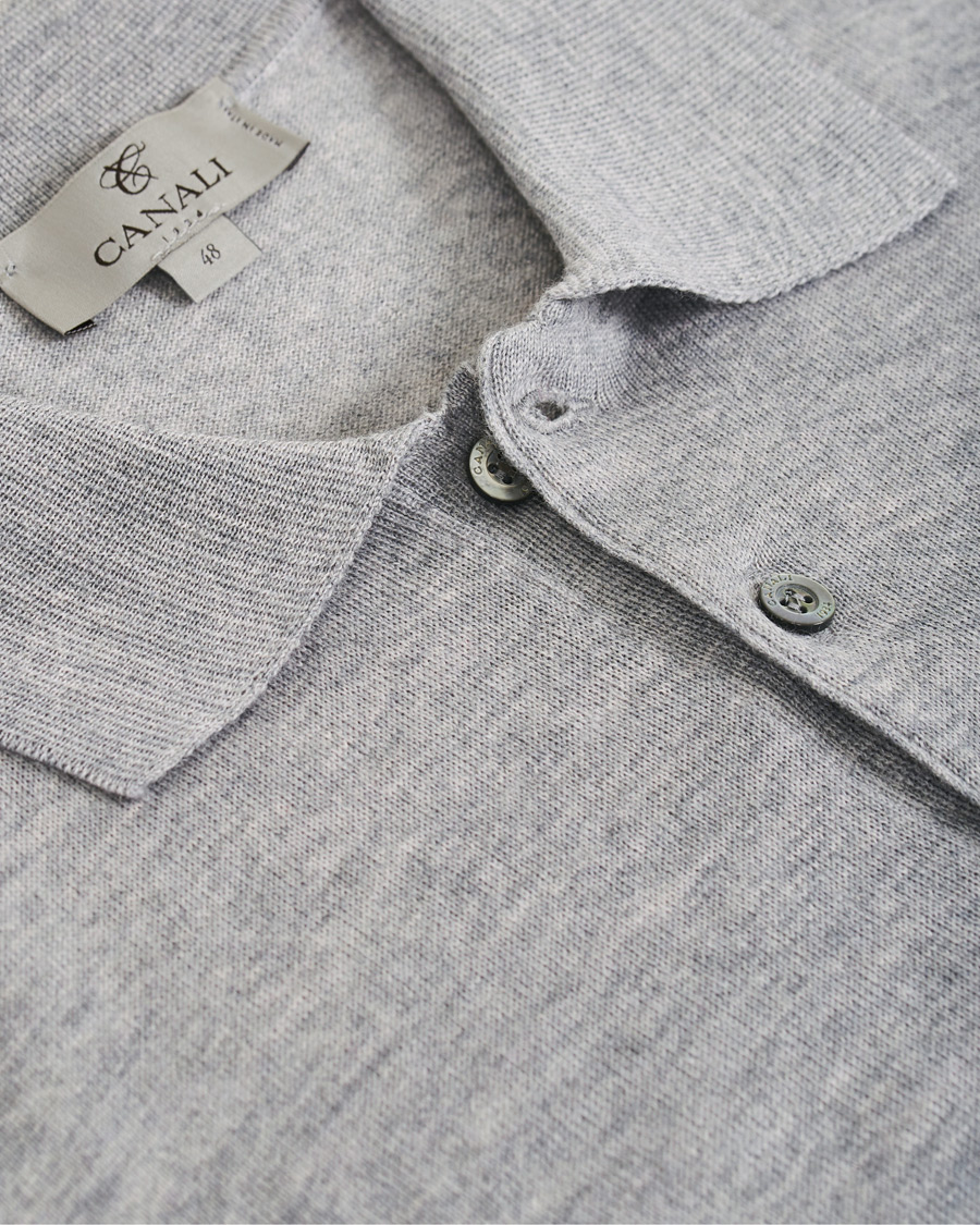 Herren | Pullover | Canali | Knitted Long Sleeve Polo Light Grey