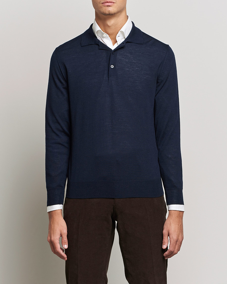 Herren |  | Canali | Merino Wool Knitted Polo Navy
