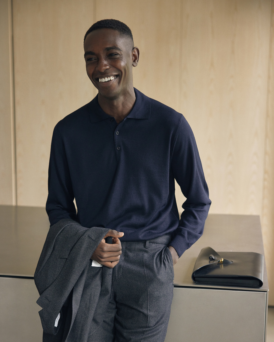 Herren | Pullover | Canali | Merino Wool Knitted Polo Navy