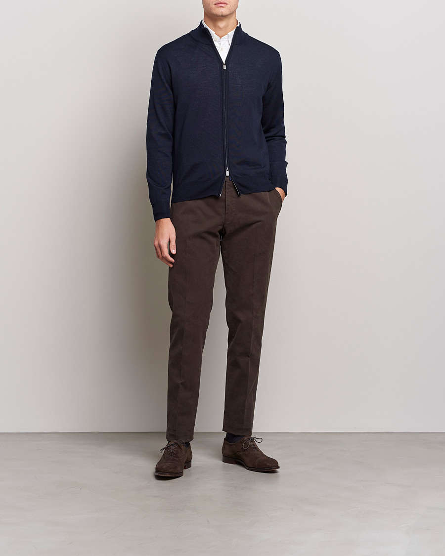 Herren | Pullover | Canali | Merino Wool Full Zip Navy