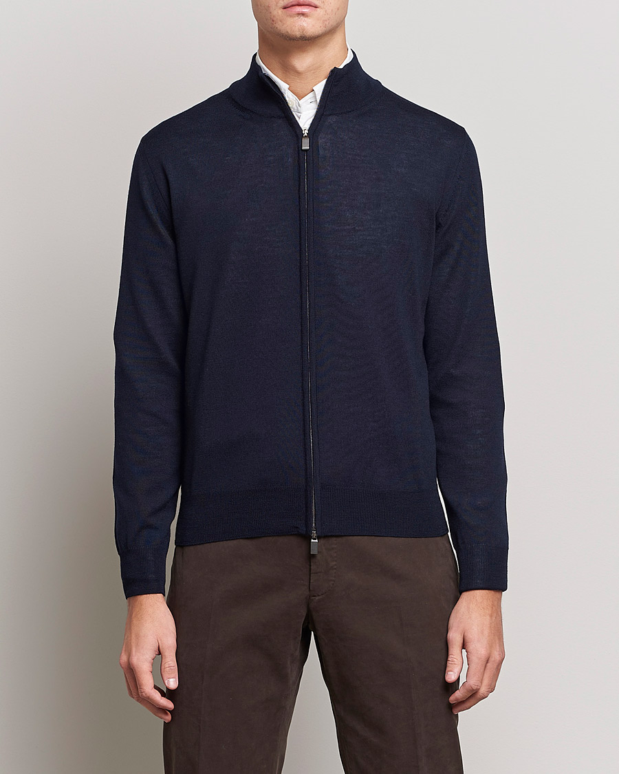 Herren | | Canali | Merino Wool Full Zip Navy