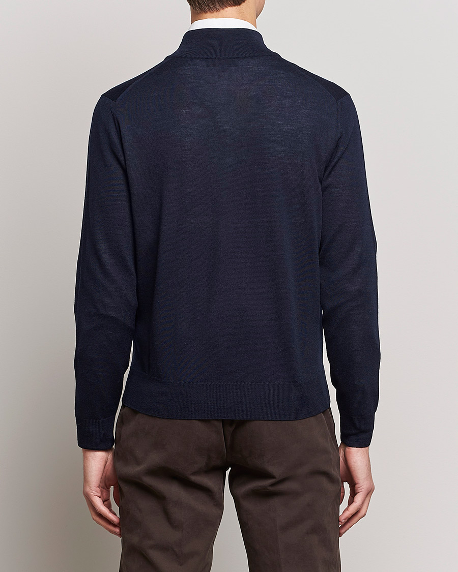 Herren | Pullover | Canali | Merino Wool Full Zip Navy