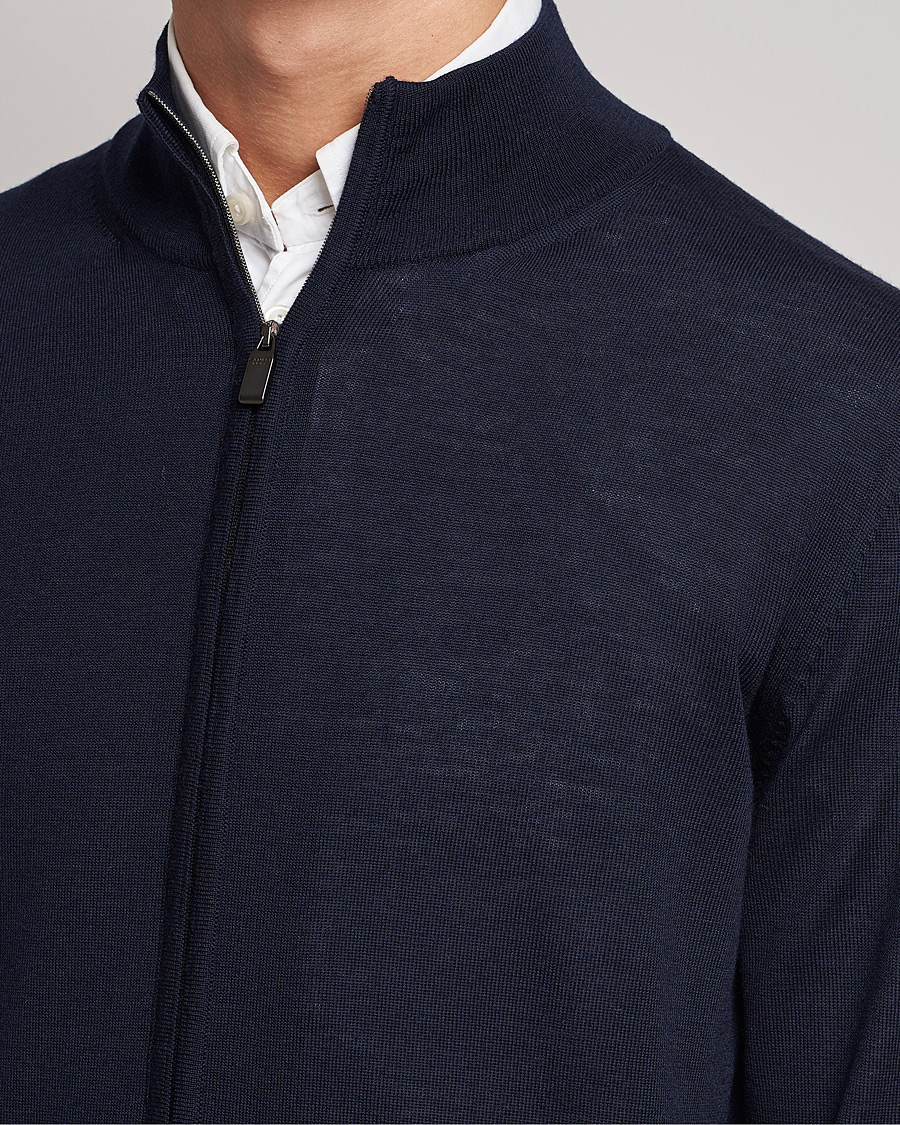 Herren | Pullover | Canali | Merino Wool Full Zip Navy
