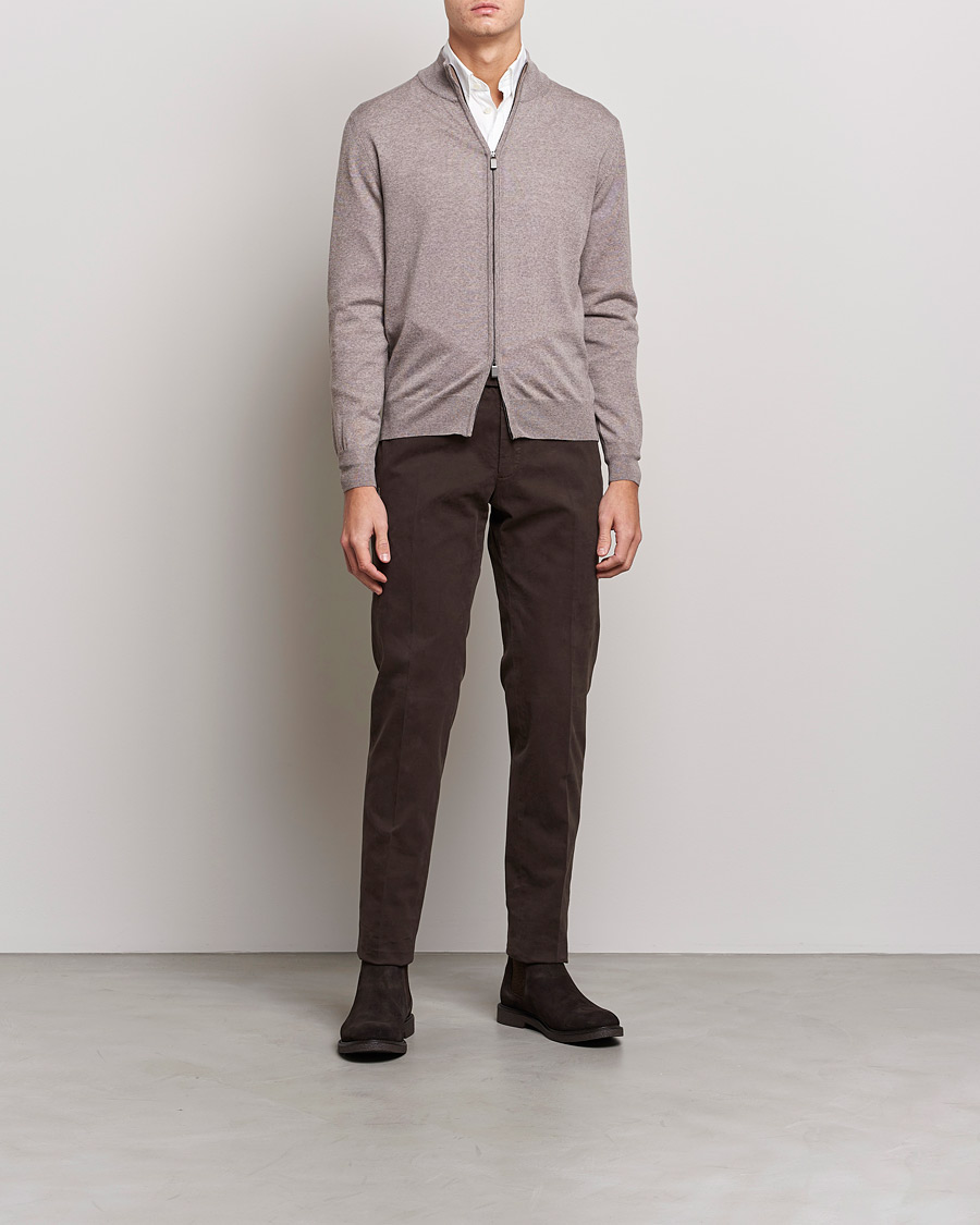 Herren | Pullover | Canali | Merino Wool Full Zip Beige