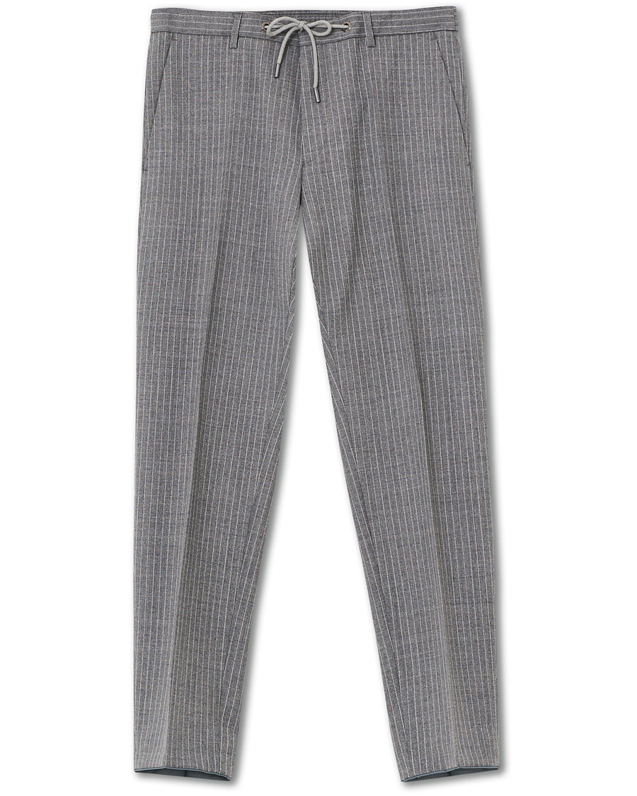 Herren | Hosen | BOSS BLACK | BOSS Bardon Flannel Striped Drawstring Trousers Medium Grey