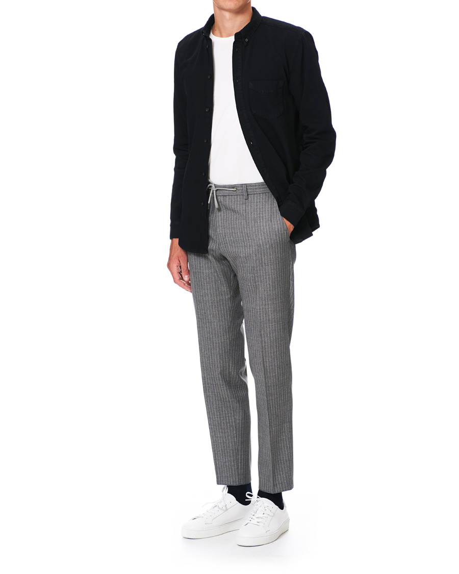 Herren | Hosen | BOSS BLACK | BOSS Bardon Flannel Striped Drawstring Trousers Medium Grey