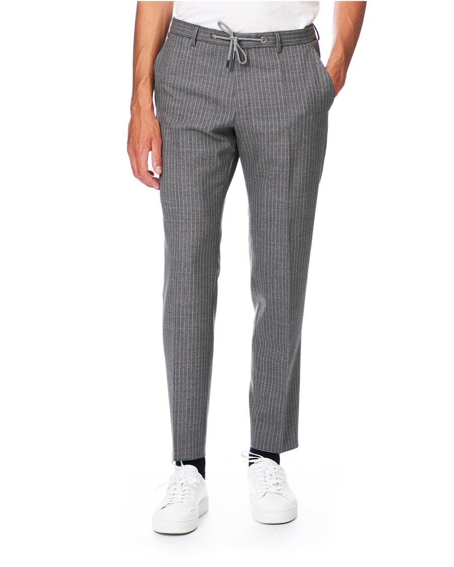 Herren | Hosen | BOSS BLACK | BOSS Bardon Flannel Striped Drawstring Trousers Medium Grey
