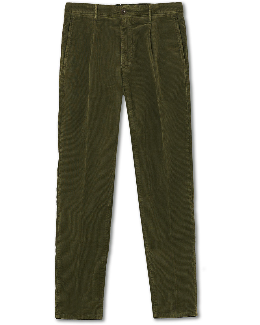 Herren | Hosen | Incotex | Slim Fit Pleated Whalecord Pants Green