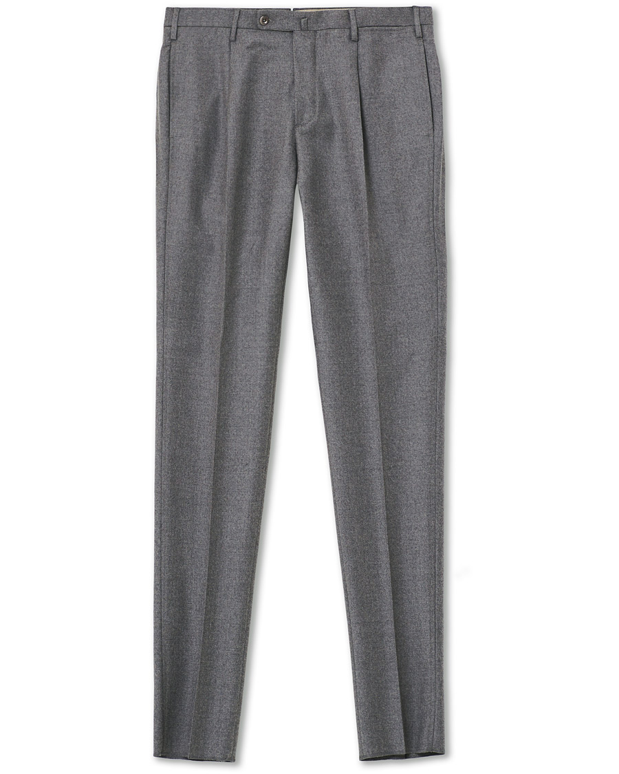 Herren | Hosen | Incotex | Slim Fit Pleated Flannel Trousers Grey Melange