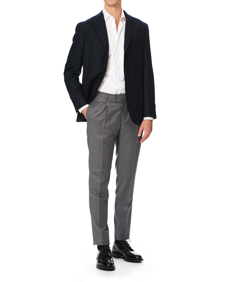 Herren | Hosen | Incotex | Slim Fit Pleated Flannel Trousers Grey Melange