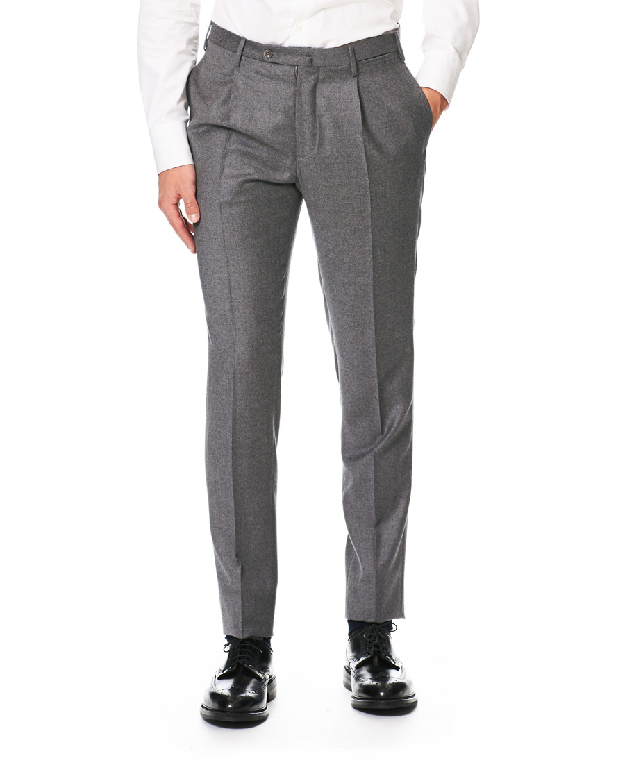 Herren | Hosen | Incotex | Slim Fit Pleated Flannel Trousers Grey Melange
