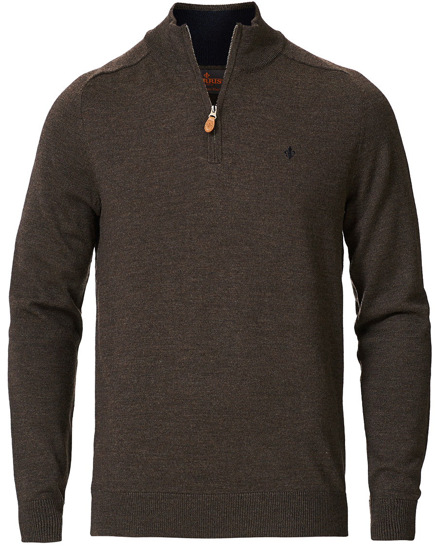 Herren | Pullover | Morris | John Merino Half Zip Dark Brown