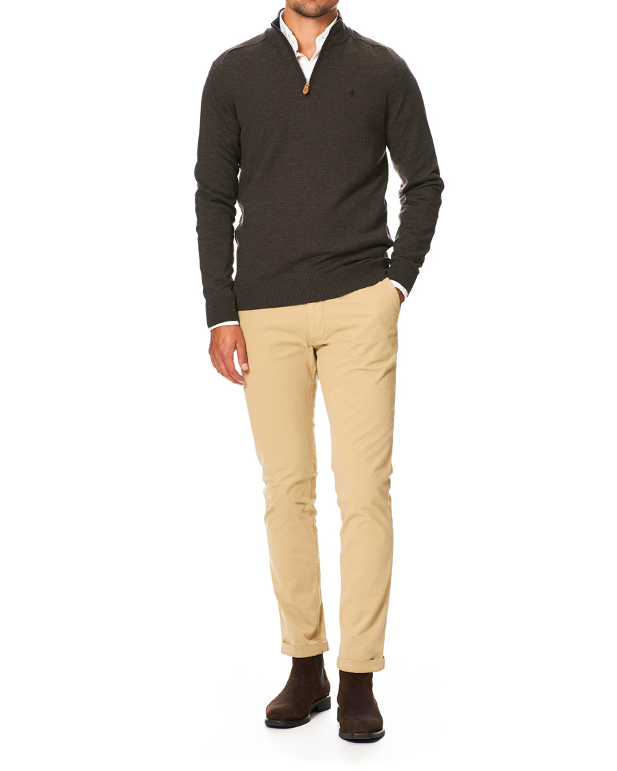 Herren | Pullover | Morris | John Merino Half Zip Dark Brown