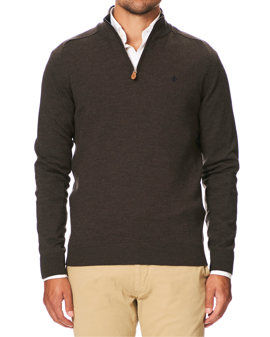 Herren | Pullover | Morris | John Merino Half Zip Dark Brown