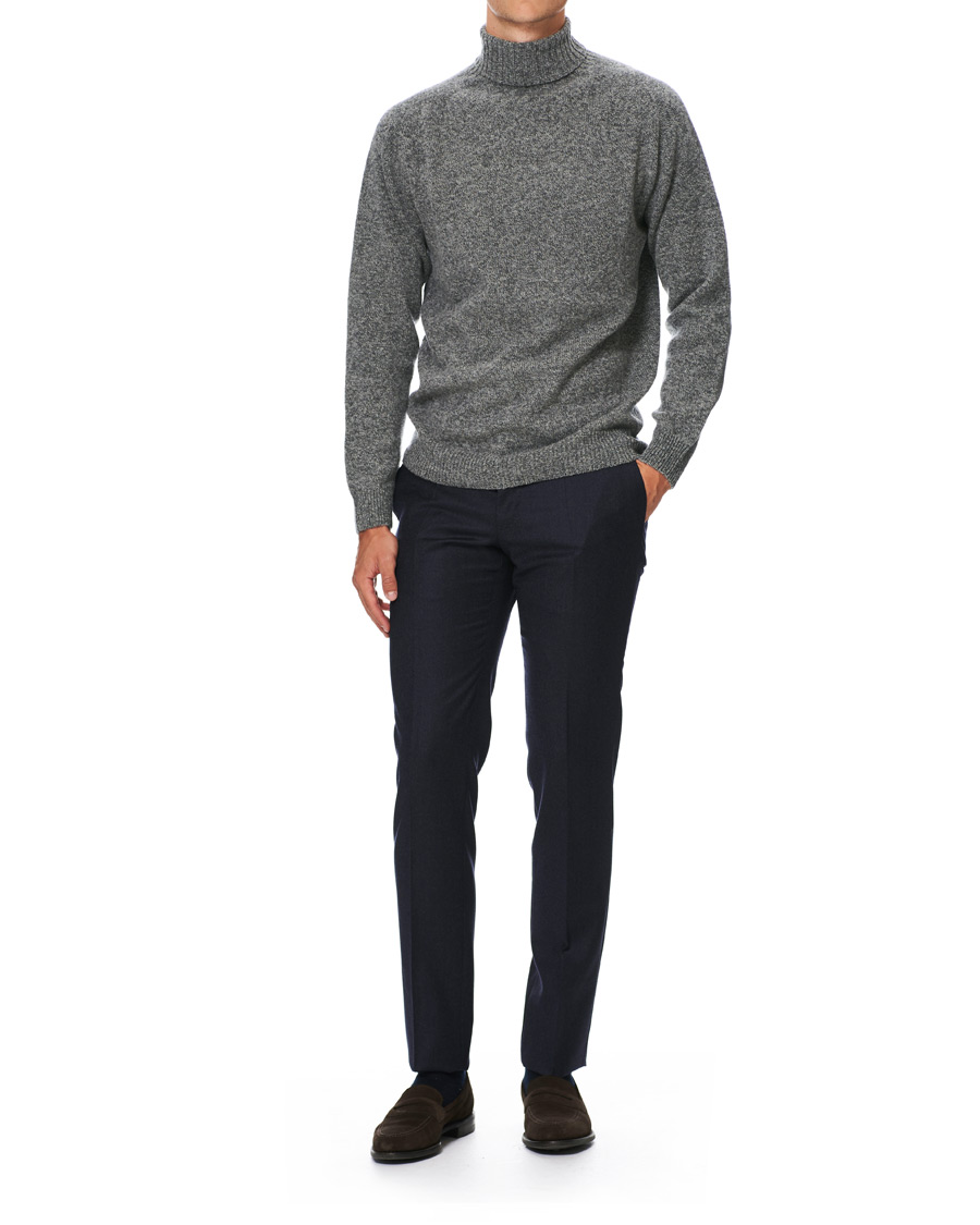 Herren | Pullover | Sunspel | Roll Neck Wool Sweater Mid Grey Melange
