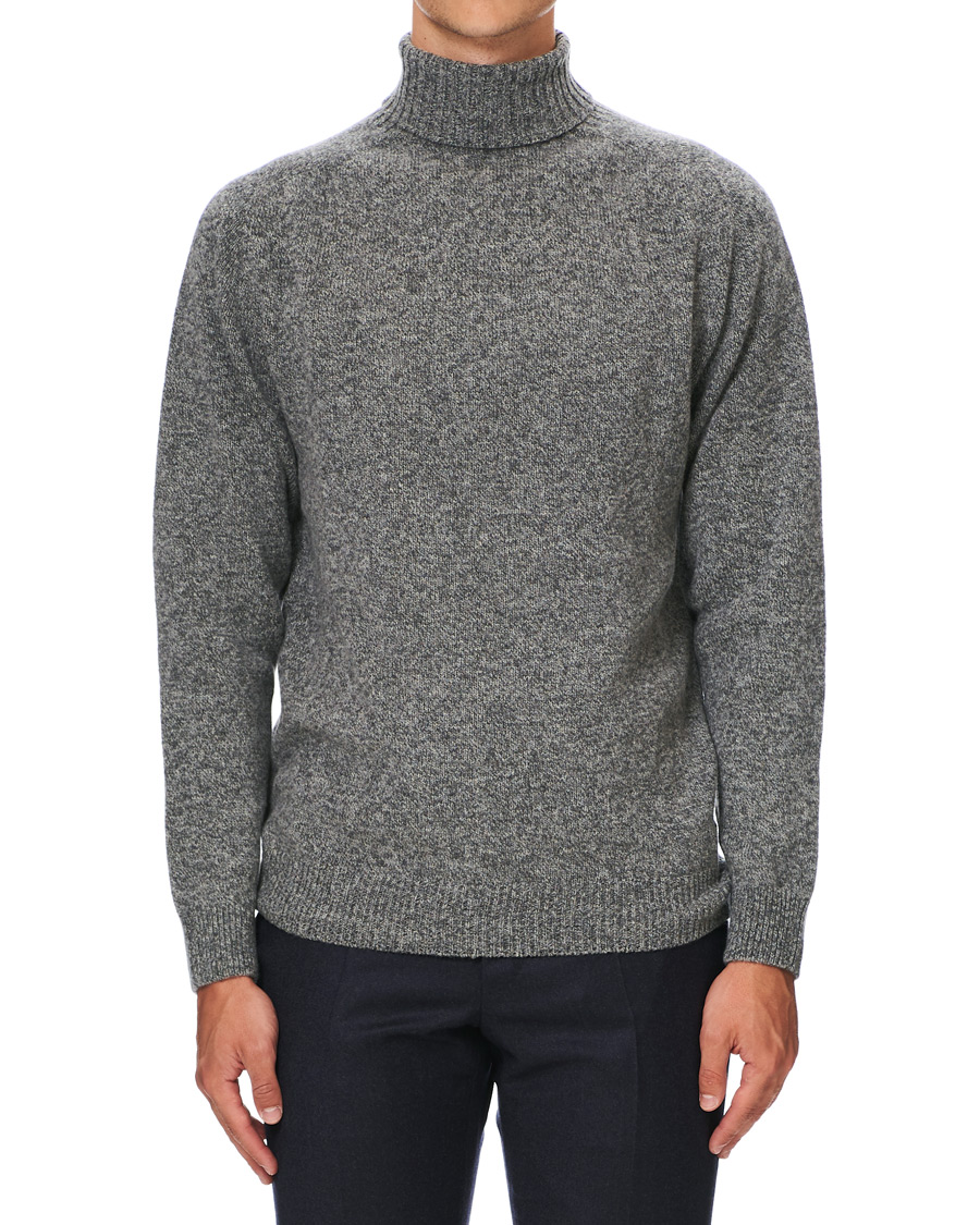 Herren | Pullover | Sunspel | Roll Neck Wool Sweater Mid Grey Melange