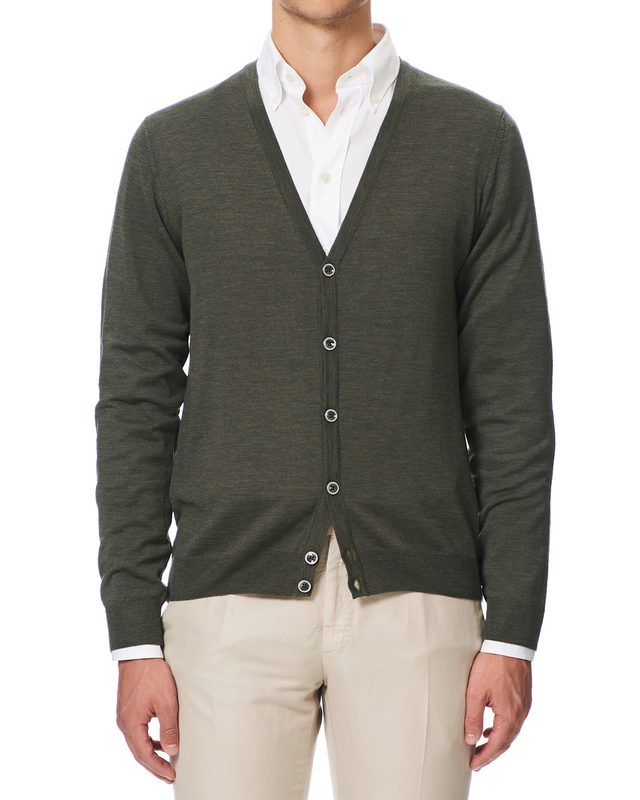 Herren | Pullover | Stenströms | Merino Zegna Knitted Cardigan Green