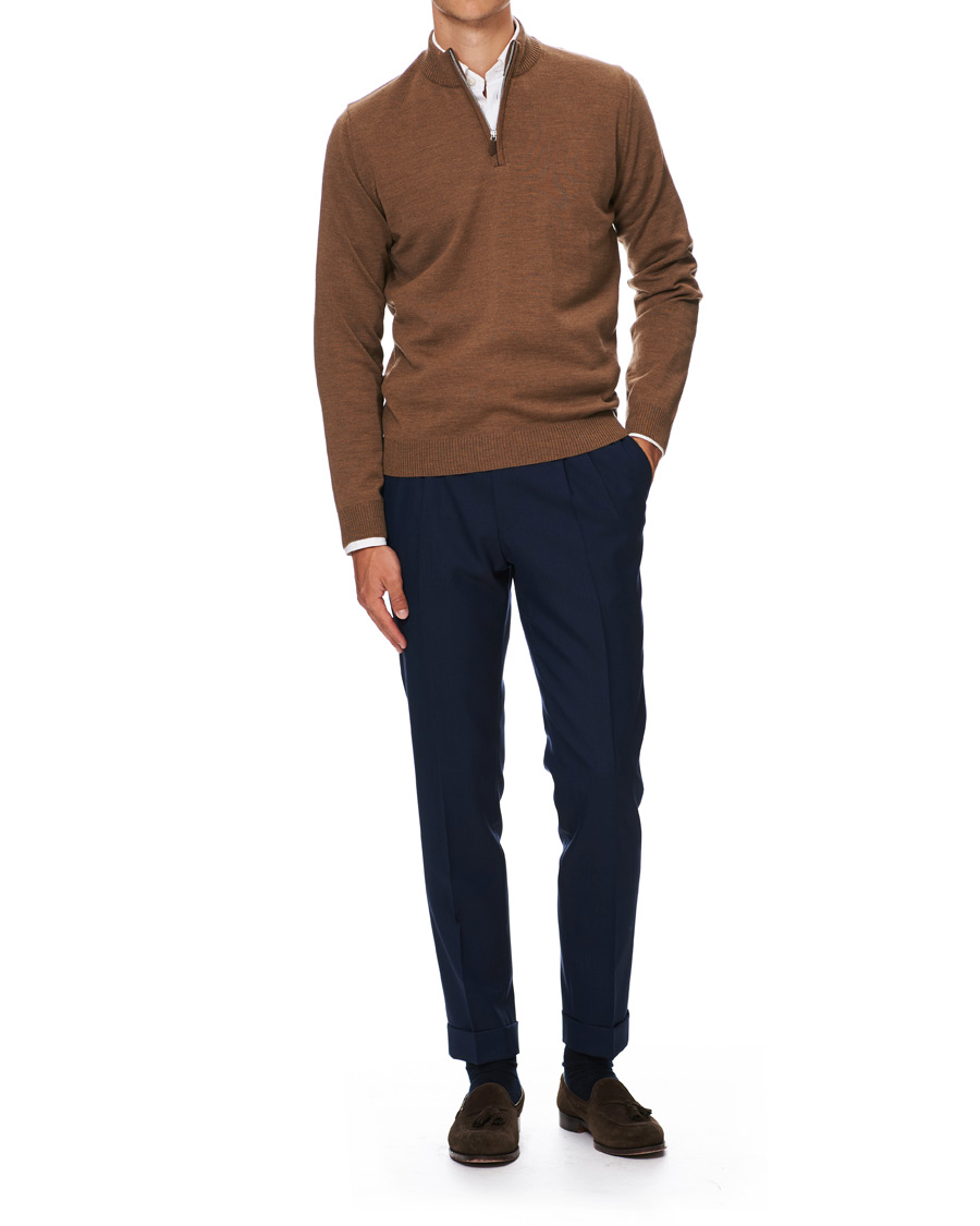 Herren | Pullover | Stenströms | Merino Half Zip Camel