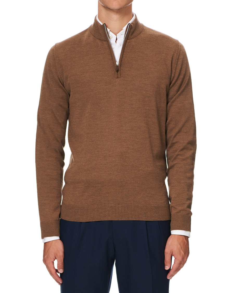 Herren | Pullover | Stenströms | Merino Half Zip Camel