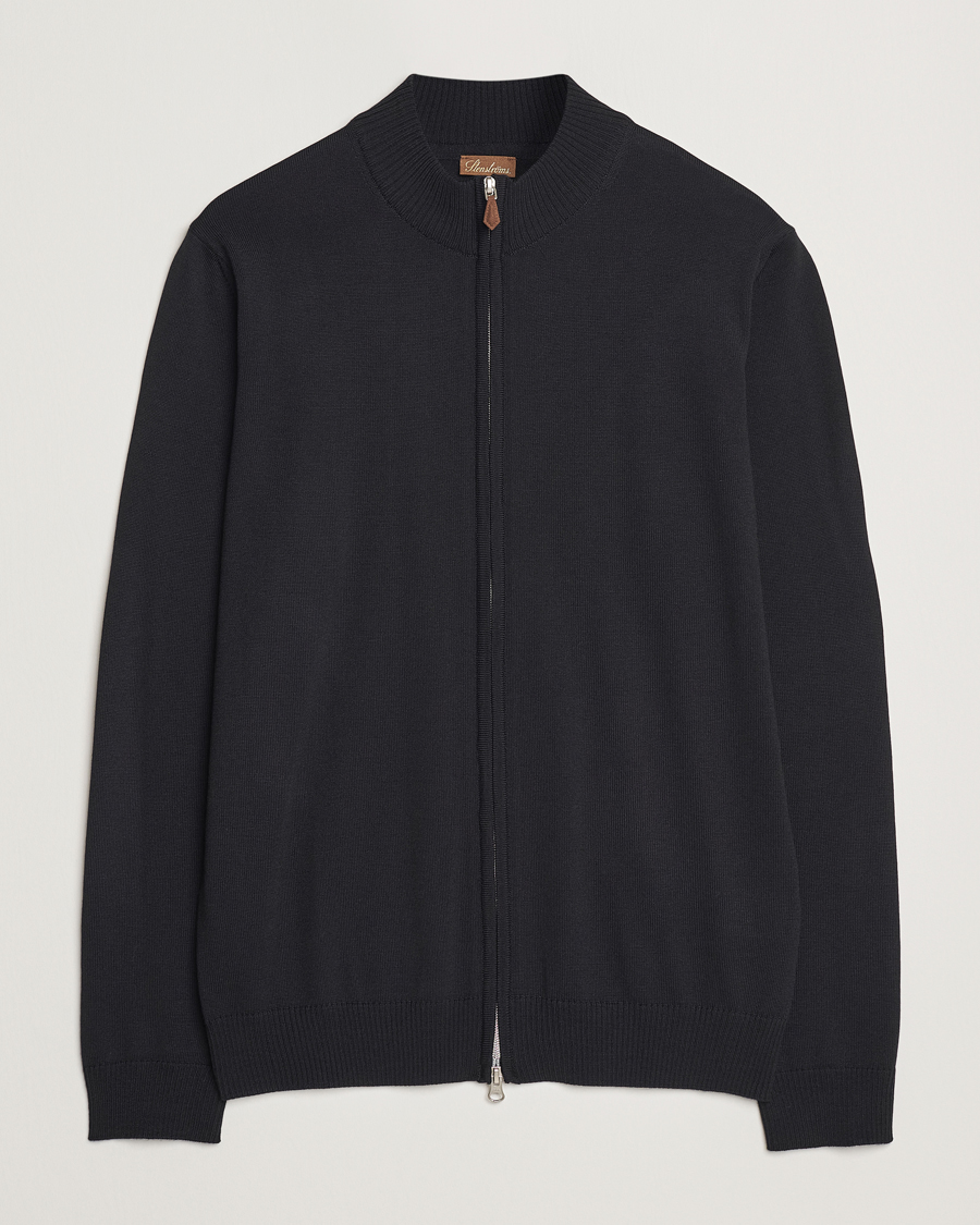 Herren | Pullover | Stenströms | Merino Full Zip Black