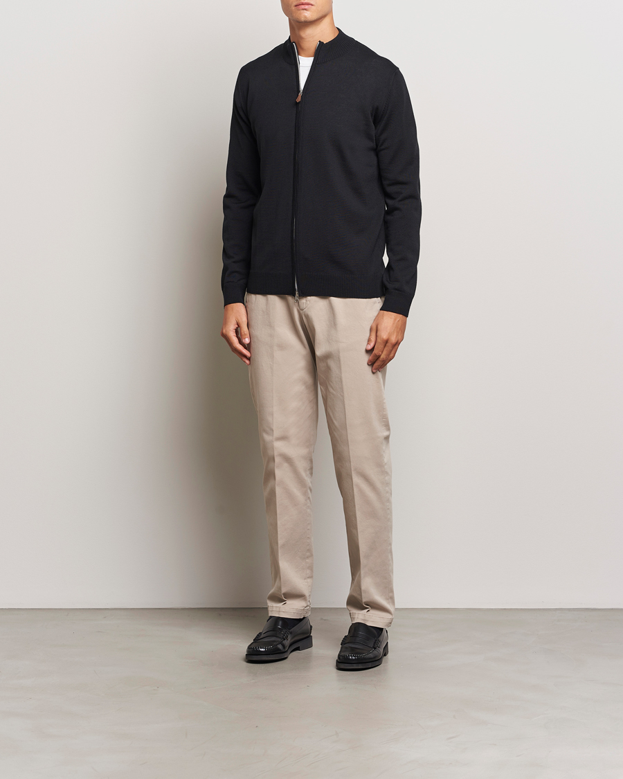 Herren | Pullover | Stenströms | Merino Full Zip Black