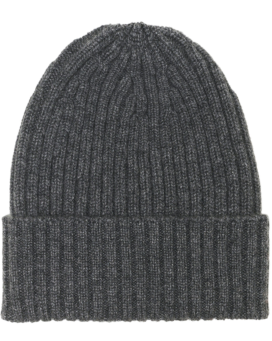 Herren | Piacenza Cashmere Ribbed Cashmere Beanie Grey Melange | Piacenza Cashmere | Ribbed Cashmere Beanie Grey Melange