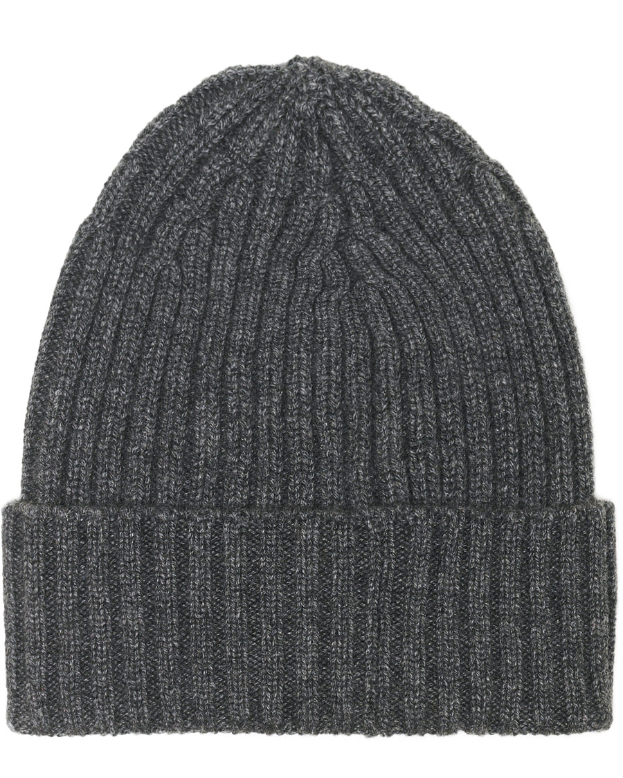 Herren | Piacenza Cashmere Ribbed Cashmere Beanie Grey Melange | Piacenza Cashmere | Ribbed Cashmere Beanie Grey Melange
