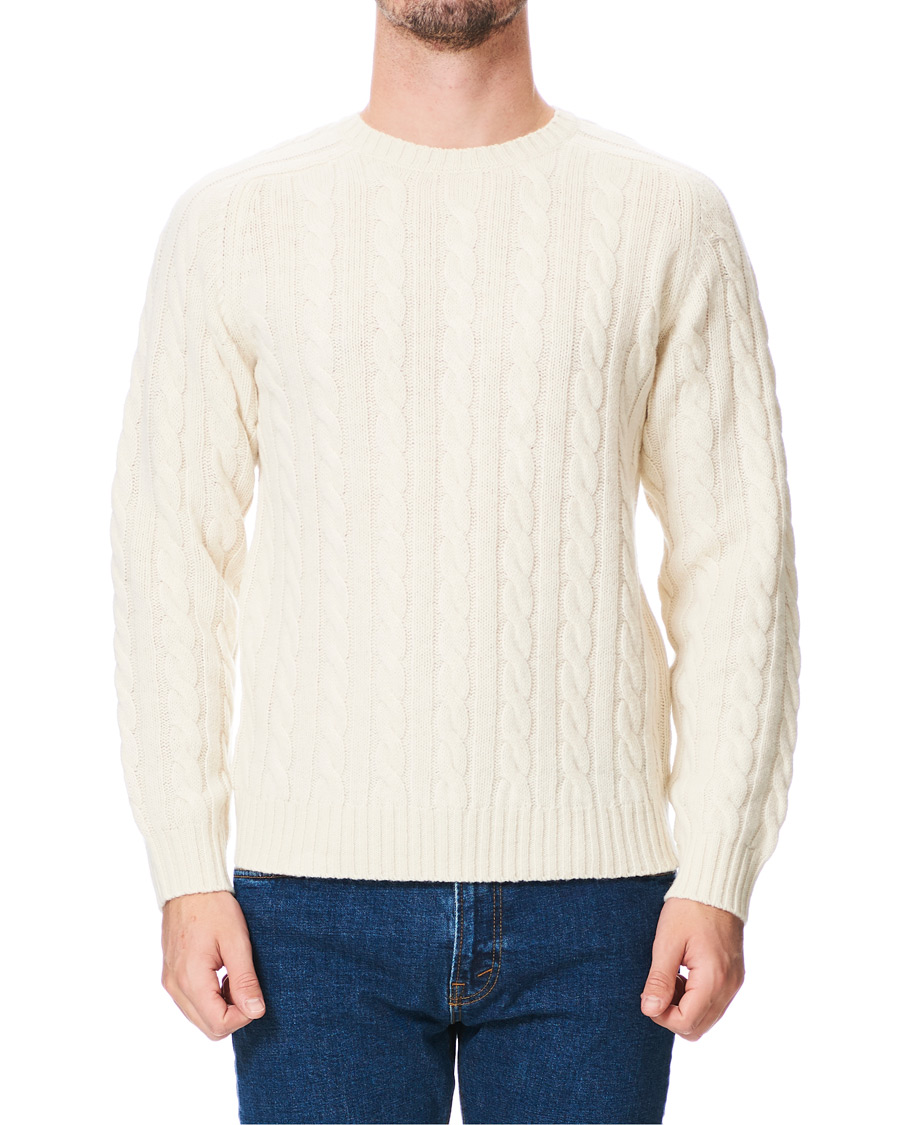 Herren |  | BEAMS PLUS | Crew Neck Cable Sweater White