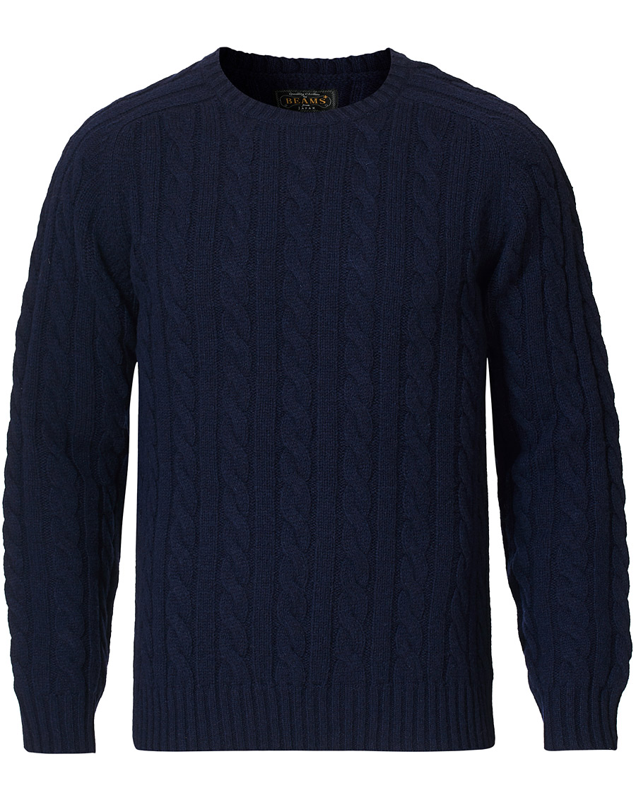 Herren | Pullover | BEAMS PLUS | Crew Neck Cable Sweater Navy