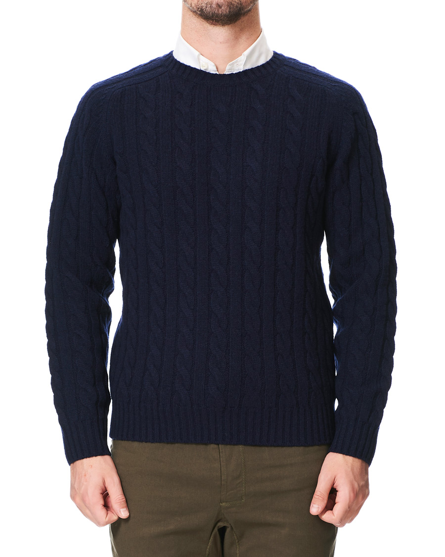 Herren | Pullover | BEAMS PLUS | Crew Neck Cable Sweater Navy