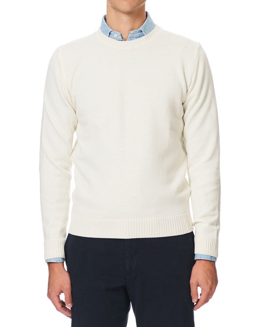 Herren | Pullover | Stenströms | Heavy Knitted Merino Crew Neck Cream