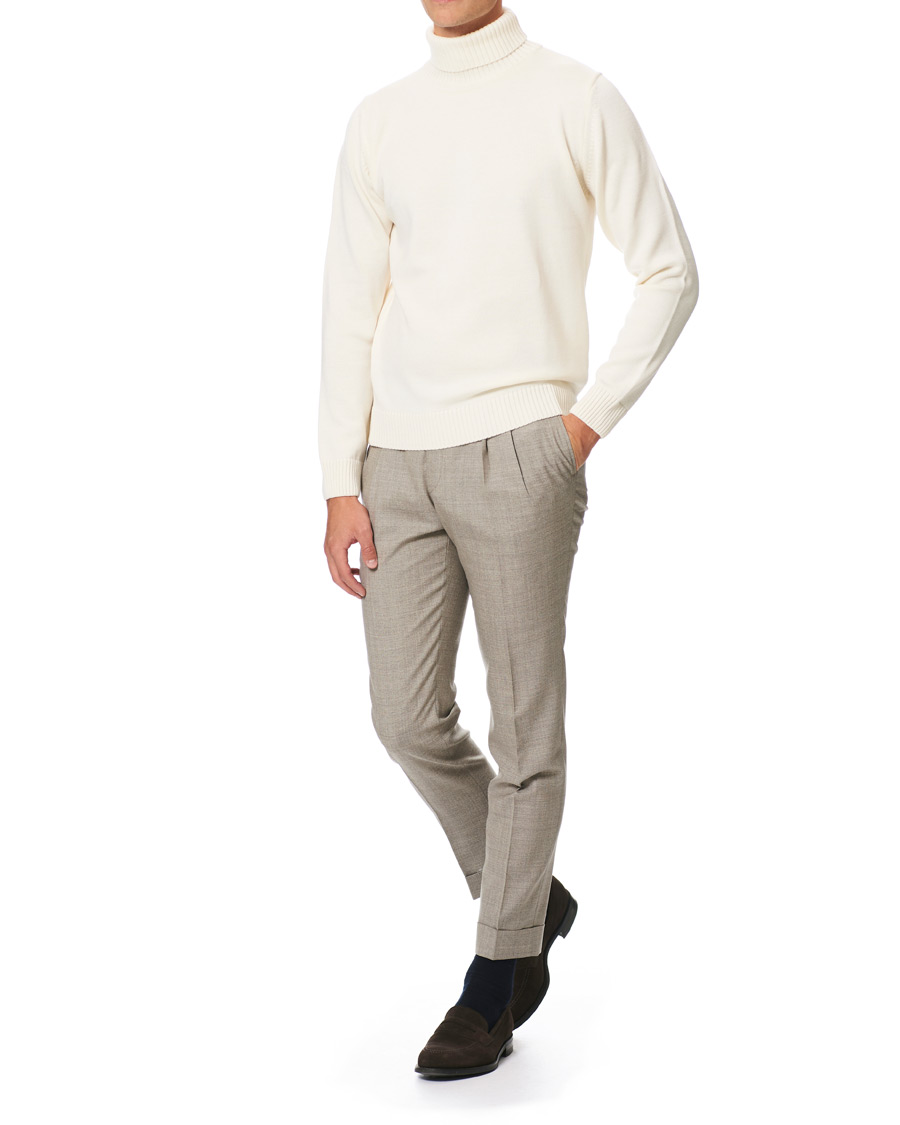 Herren | Pullover | Stenströms | Heavy Knitted Merino Rollneck Cream